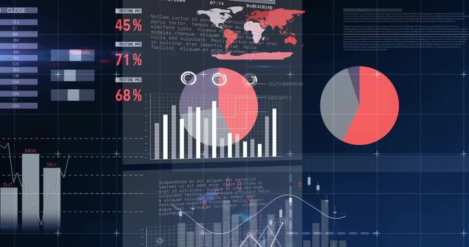 Panel slide, translucent dashboard panel shifting and updating charts to visualize analytics trends