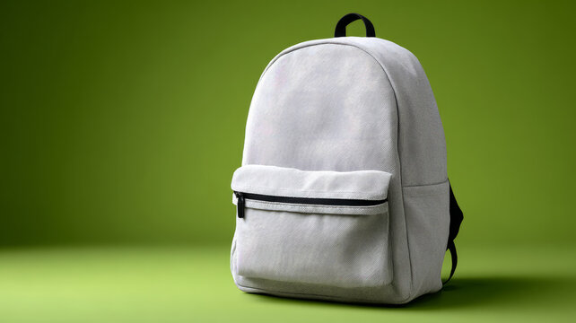 Minimalist gray backpack on vibrant green background