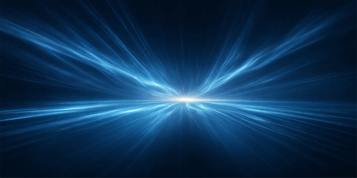 A bright blue energy burst radiates glowing laser rays and fractal light flares across a dark space background illustration