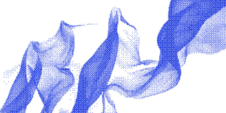Blue pixelated fabric waves on white background graphic resource for design