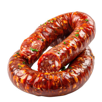 A link of kyrgyz kazy sausage presented alone from a side view, showcasing its shape and cleanly isolated on a white background