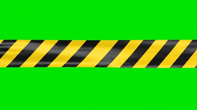 Caution tape on a green screen background viewed from a straight-on perspective