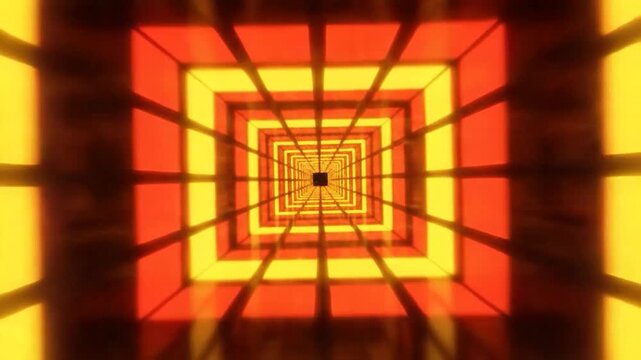 Abstract glowing red and yellow square tunnel creating an infinite loop effect