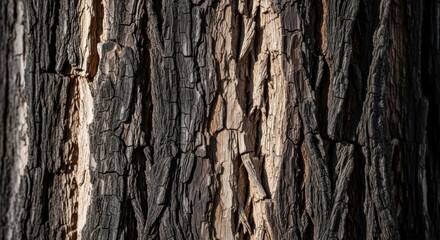 Obraz premium Close up view of natural tree bark texture in sunlight