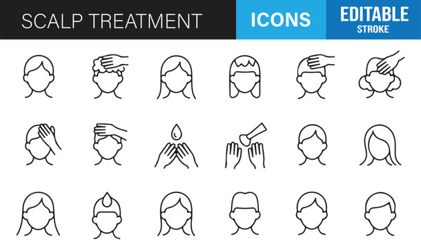Dermatology hair care scalp treatment outline icons vector pack