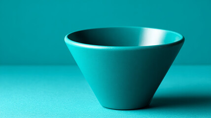 Minimalistic cyan ceramic bowl on matching surface