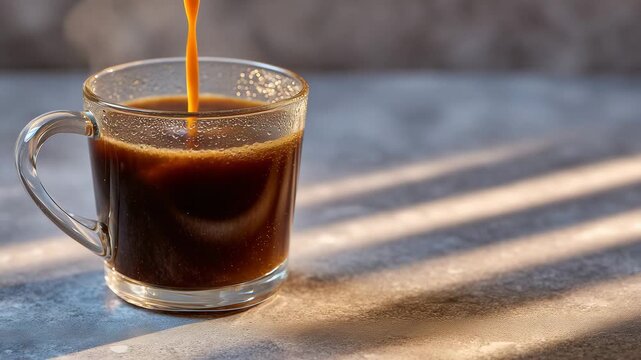 161Studio macro photograph of a refreshing cold brew coffee mug, condensation creating a cool misty effect, deep brown liquid glowing under soft highlights, elegant minimal background