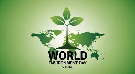 World environment day logo with green plant and globe