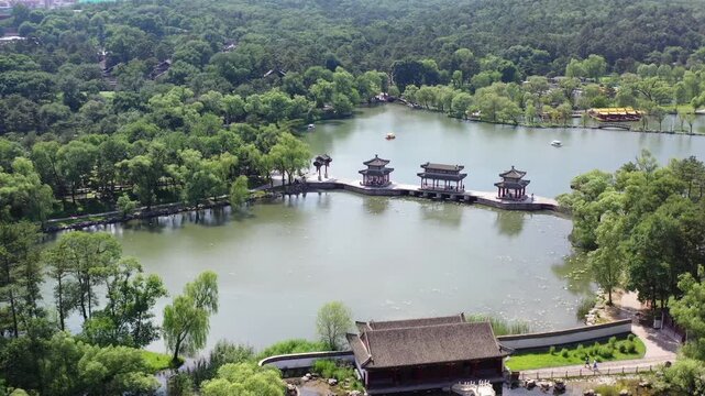 Chengde Mountain Resort Aerial View with Traditional Pavilions and Lake
