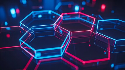 Fototapeta premium Futuristic digital technology background with glowing hexagon shapes 