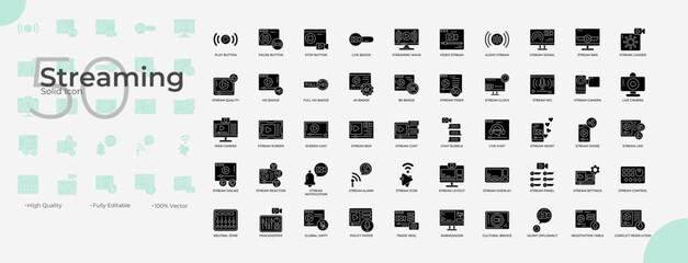 Streaming Solid Editable Icons set