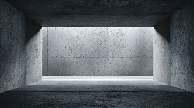 Minimalist Concrete Room with Soft Lighting and Empty Space