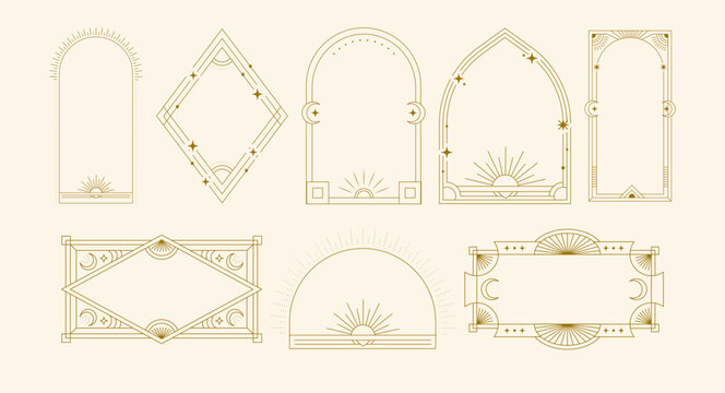 Art Deco Frame Set For Label, Tag, Sticker, Card, Invitation Elegant Linear Vector Luxury Classic Border Collection