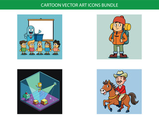 Cartoon vector art icon bundle featuring children and animals in various scenes