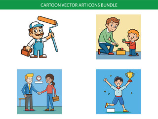 Cartoon vector art icon bundle featuring children engaging in various activities