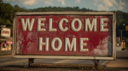 Vintage Welcome Home Sign in Scenic Setting