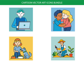 Cay town vector art icon bundle featuring diverse people in various activities