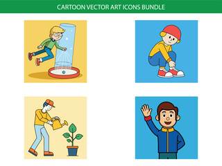 Cartoon vector art icon bundle featuring children engaging in various activities