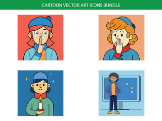 Diverse group of people engaged in various activities cartoon vector art icon bundle