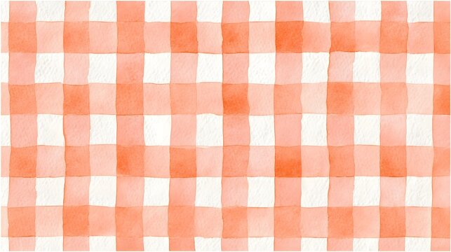 Hand painted watercolor texture with an orange and white gingham checkered grid perfect for backgrounds and design elements