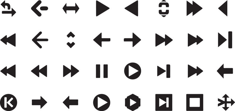 Black play pause and arrow on white background arrows