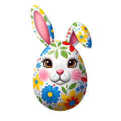 Colorful floral easter bunny head isolated on transparent background