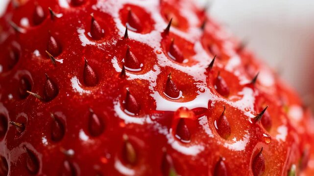 Fresh strawberry macro texture with water droplets