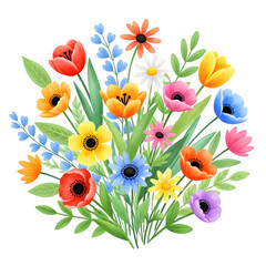 Vibrant bouquet of flowers isolated on transparent background