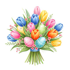 Colorful bouquet of tulips isolated on transparent background