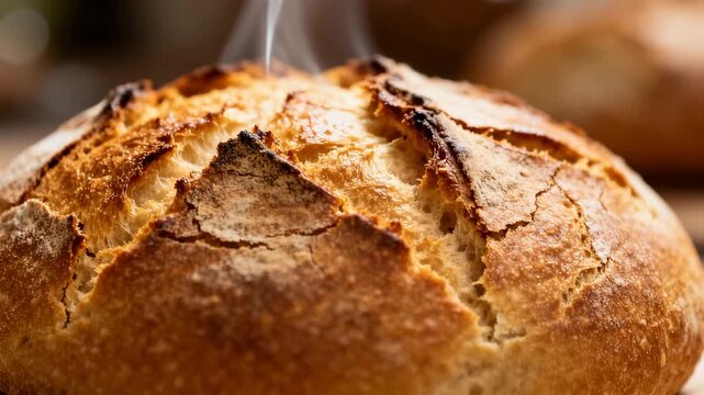 Freshly baked artisan bread loaf with crispy crust close-up