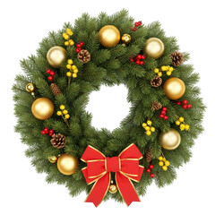 Christmas wreath with ornaments isolated on transparent background