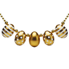 Golden pearl necklace isolated on transparent background