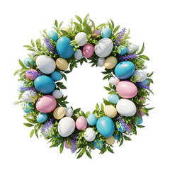 Easter egg wreath isolated on transparent background with colorful eggs