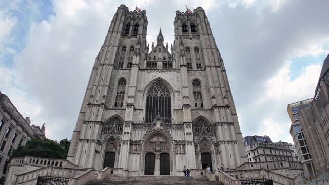 Brussels Cathedral Gothic Architecture Daytime View