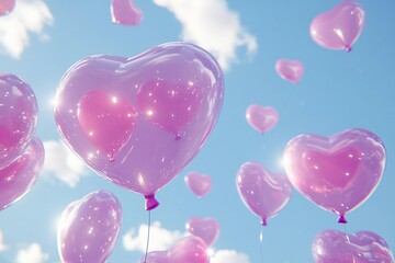 heart shaped helium balloons floating in sky