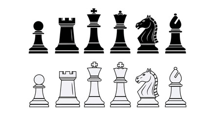 A chessboard setup with black and white pieces arranged on rows © Hussnain