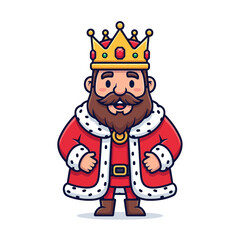 Fototapeta premium Cute cartoon king wearing a crown and royal robe, isolated on white background.