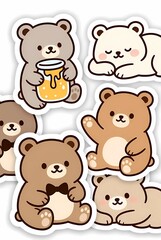 Obraz premium Cute Kawaii Bear Sticker Collection with Adorable Expressions