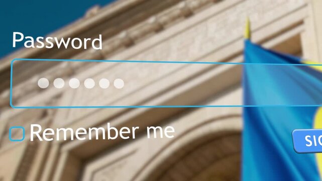 A user inputs their password in a form box while a Romanian flag and the triumphal arch are visible in the background. The screen shows the sign in button.