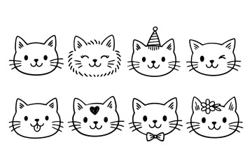 Fototapeta premium Collection of Cute Hand-Drawn Cat Faces with Various Expressions.