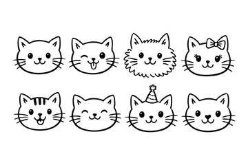 Fototapeta premium Cute Cat Faces Collection Vector Illustration.