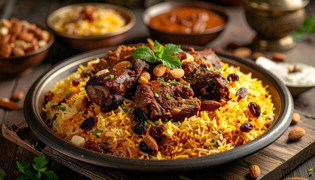 Authentic Middle Eastern Mutton Biryani Spiced Rice Dish