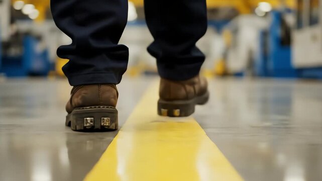 Safety Boots Walking Along Factory Floor with Industrial Discipline Concept - AI Generated