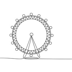 Minimalist line drawing depicts a ferris wheel with triangular gondolas