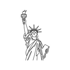 Line art depiction of the statue of liberty holding a torch aloft © MstLaila