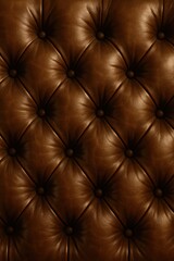 Fototapeta premium Close-up of luxurious brown leather upholstery with diamond tufting and button accents. Use as a background for elegance, sophistication, or classic design themes.