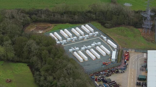 Drone View Of 132kV Substation Connection And Battery Energy Storage Clusters At Enderby Station