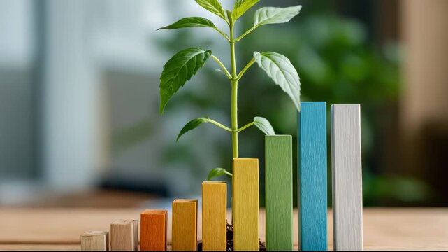 Plant seedling growing on colorful business bar chart