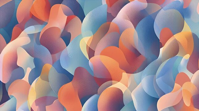 Vibrant abstract shapes animate in fluid motion, creating a dynamic visual experience with swirling patterns and flowing forms in a digital environment viewed from above