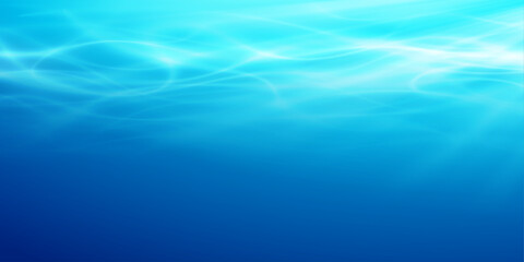 Realistic underwater ocean view with sunlight rays penetrating blue water surface, creating natural ripples and bubbles in deep sea environment perfect for summer designs